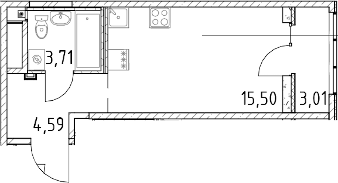 Квартира студия 23.8 м², 10/23 эт., ЖК «Город Первых»